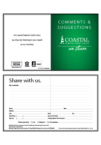 <b>Customer Comment Card-Comments & Suggestions**<b>Order By: Pack of 50 cards<b>